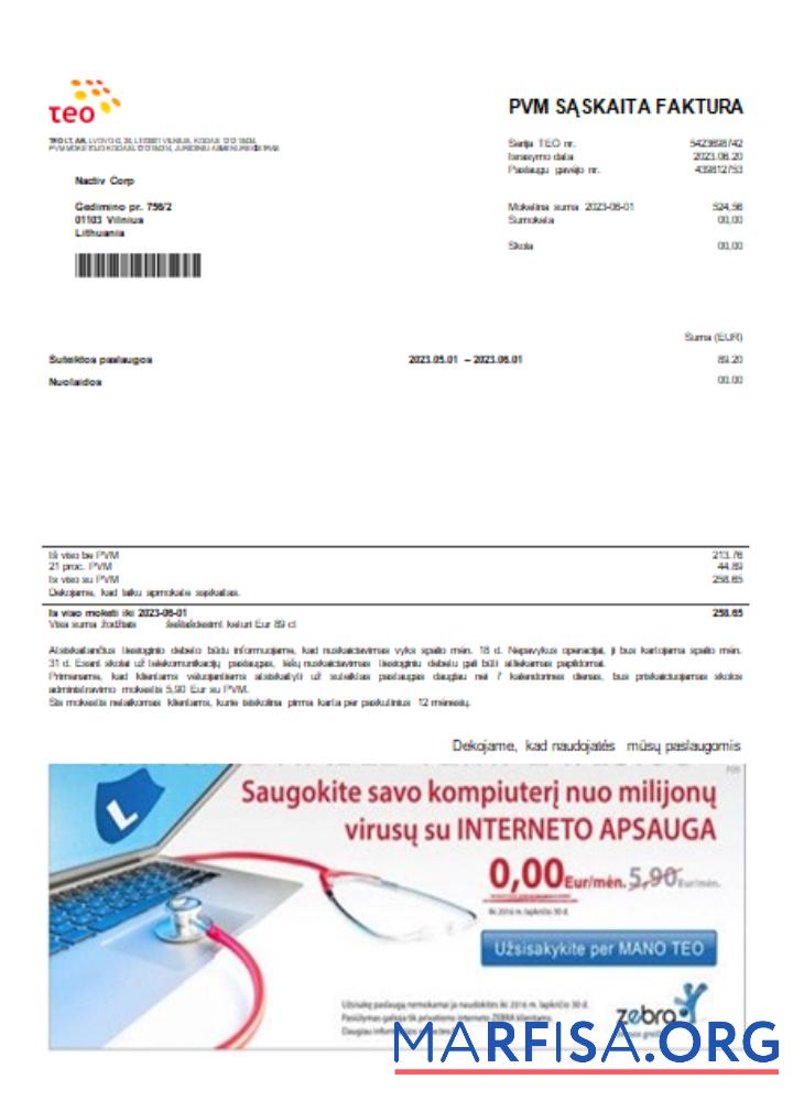 Blank Teo LT utility business bill, SCR example